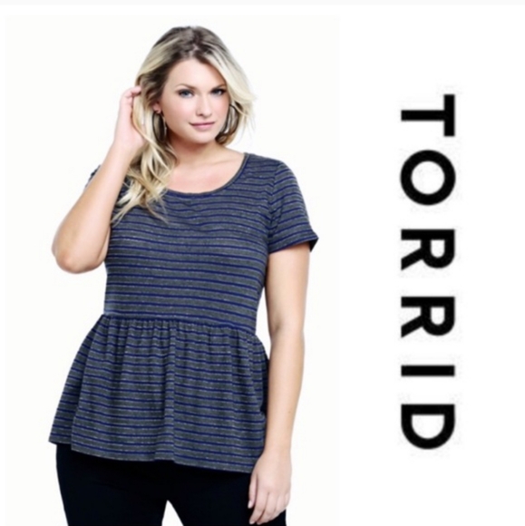 Torrid Metallic Glitter Striped Peplum Top Size 3